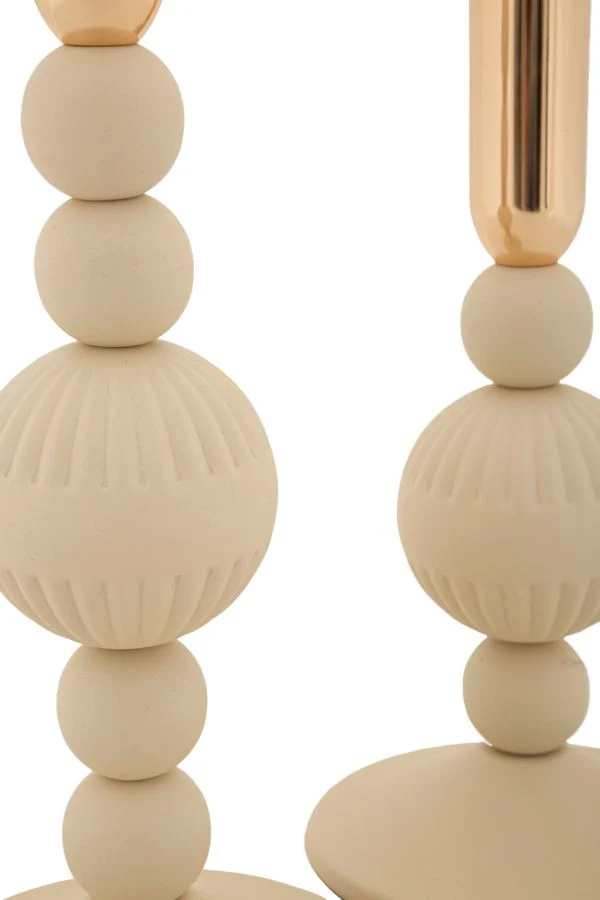 Porta Candele Aster Crema Set 2 Pz Ø10x25,5 cm - Ø10x20 cm in Ferro Crema e Oro