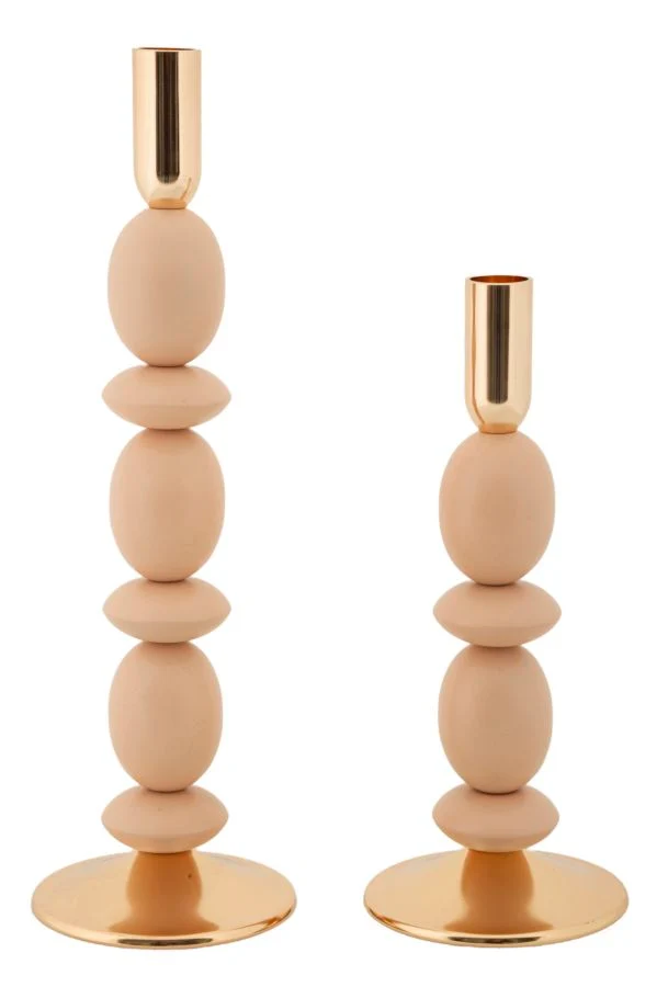 Porta Candele Shuttle Rosa Set 2 Pz Ø10x33,5 cm - Ø10x25 cm in Ferro Rosa e Oro