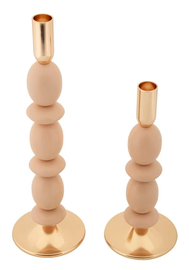 Porta Candele Shuttle Rosa Set 2 Pz Ø10x33,5 cm - Ø10x25 cm in Ferro Rosa e Oro