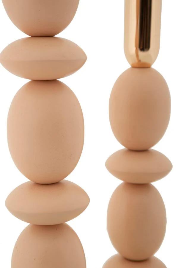 Porta Candele Shuttle Rosa Set 2 Pz Ø10x33,5 cm - Ø10x25 cm in Ferro Rosa e Oro