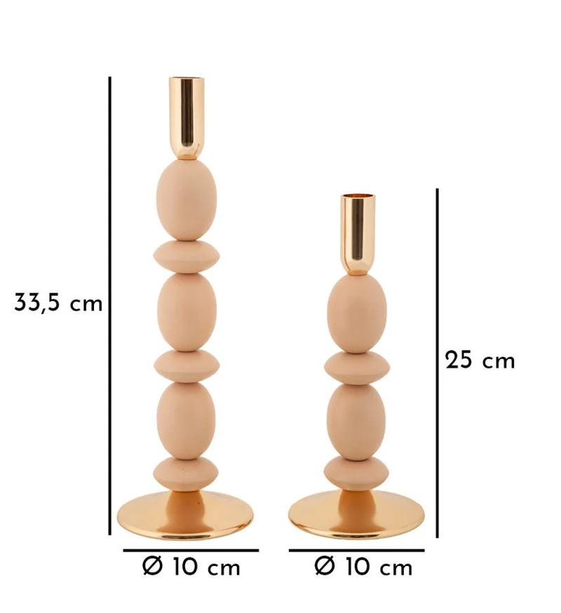 Porta Candele Shuttle Rosa Set 2 Pz Ø10x33,5 cm - Ø10x25 cm in Ferro Rosa e Oro