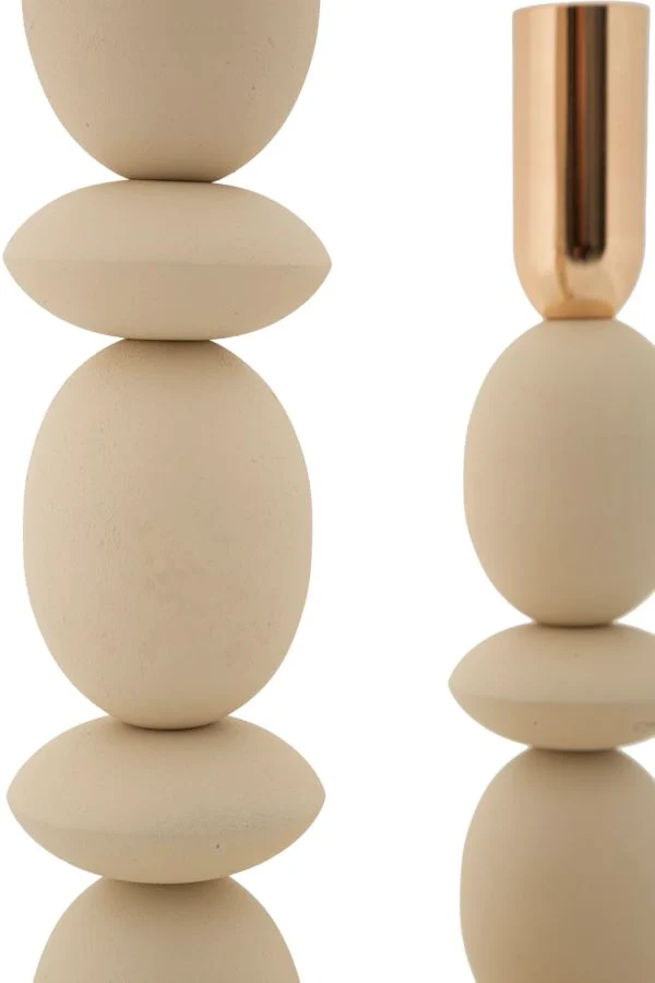 Porta Candele Shuttle Crema Set 2 Pz Ø10x33,5 cm - Ø10x25 cm in Ferro Crema e Oro