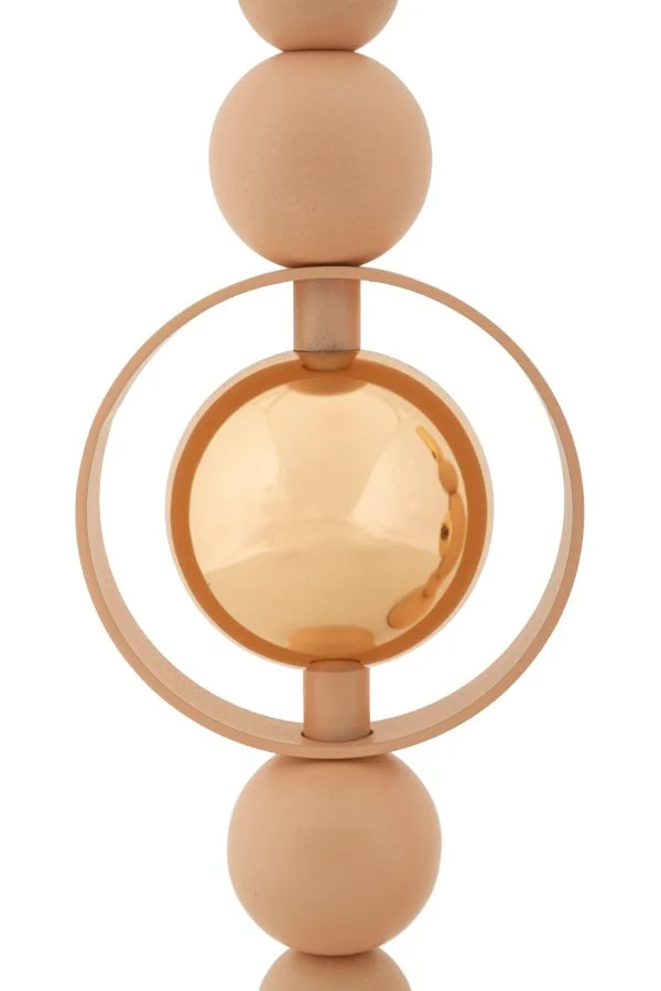Porta Candele Saturno Rosa Set 2 Pz Ø10x33 cm - Ø10x27 cm in Ferro Rosa e Oro