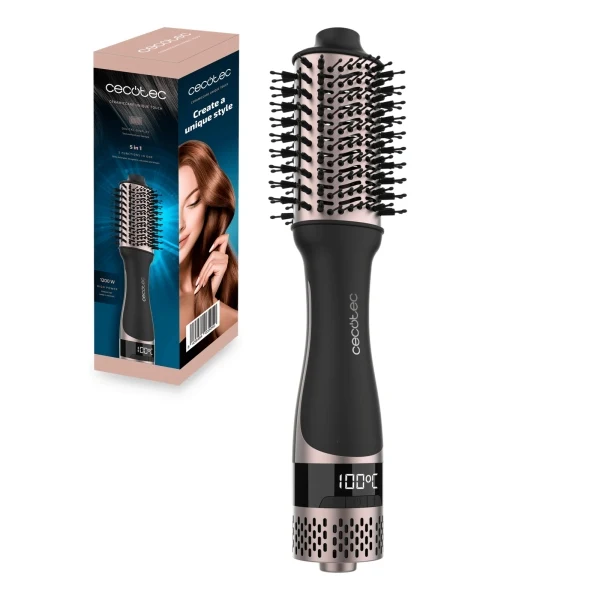 Cecotec Bamba CeramicCare Unique Touch Spazzola Lisciante Ceramica - 1200W - Asciuga e Modella - Funzione Aria Fredda - 3 Temperature - 2 Velocità - Ergonomico e Sicuro - Colore Nero