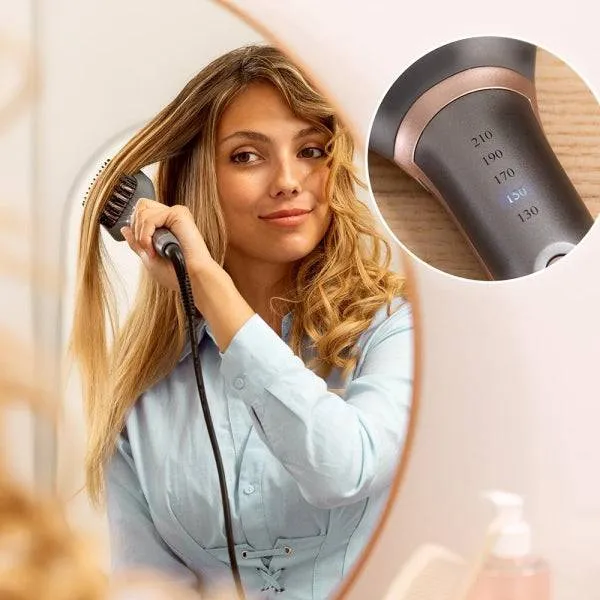 Cecotec Bamba InstantCare SquareBrush Spazzola Lisciante - Rivestimento Ceramico - Temperatura Regolabile - Tecnologia agli Ioni - Spegnimento Automatico dopo 45min - Cavo Girevole 360º - Indicatore LED - Colore Grigio