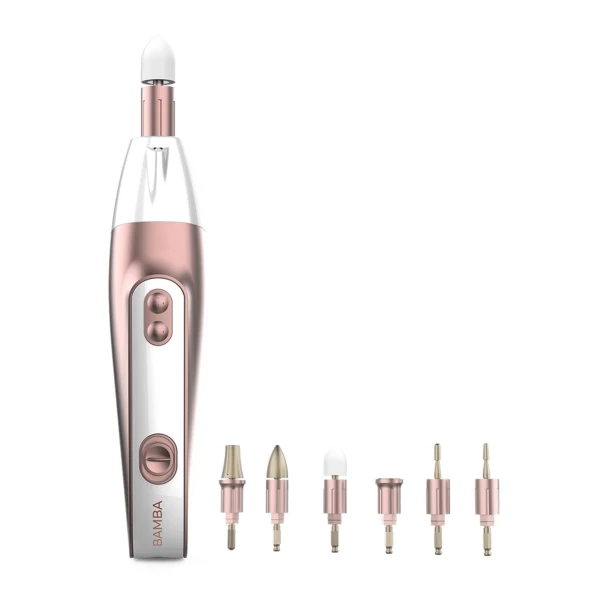 Cecotec Bamba PinkyCare 700 Perfect Nails Set Manicure 7 in 1 - Cinque Velocità - Testine Assortite - Ergonomico e Maneggevole - Luce Frontale - Astuccio da Viaggio - Colore Bianco e Rosa