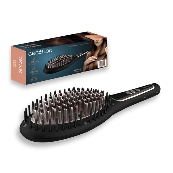 Cecotec Bamba Instantcare 900 Perfect Brush Spazzola Lisciante - Temperatura Regolabile - Tecnologia agli Ioni - Controllo Digitale LED - Spegnimento Automatico - Cavo 360º da 3m - Ergonomico e Sicuro - Colore Nero