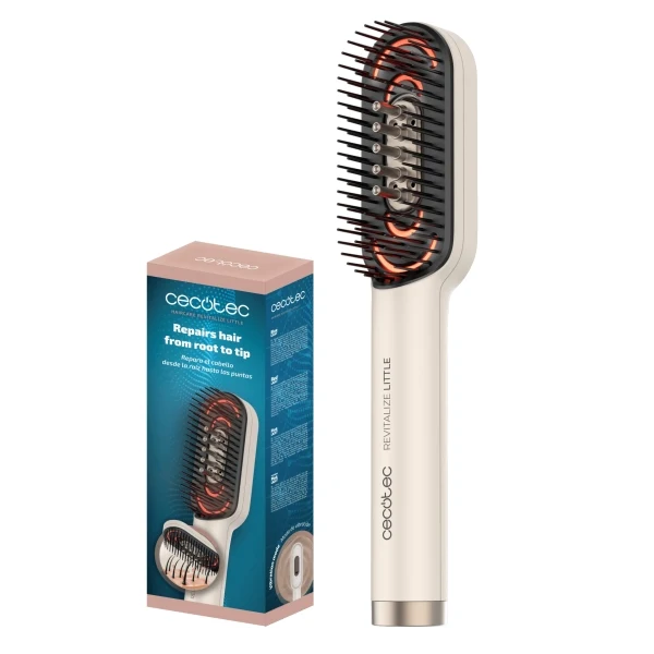 Cecotec HairCare Revitalize Little Spazzola Riparatrice Capelli - Districante - Luce LED - Applicatore di Siero Integrato - Massaggio Vibrante - Colore Bianco