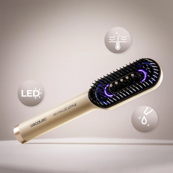 Cecotec HairCare Revitalize Little Spazzola Riparatrice Capelli - Districante - Luce LED - Applicatore di Siero Integrato - Massaggio Vibrante - Colore Bianco