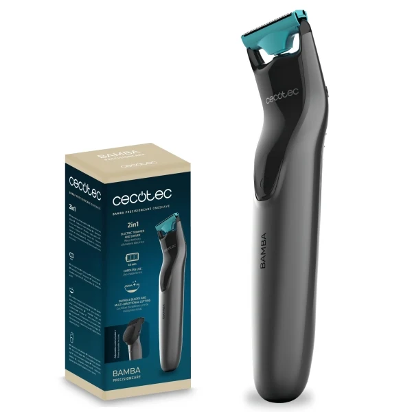 Cecotec Bamba PrecisionCare OneShave Rasoio Rifilatore 2 in 1 - Uso Wireless - Lame in Acciaio Inox - Pettine Regolabile da 0.5 a 10mm - Ergonomico - Protezione Lame - Colore Grigio