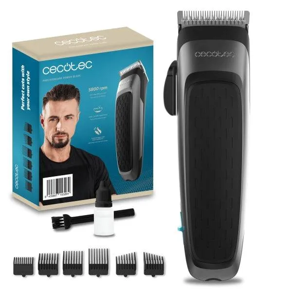 Cecotec PrecisionCare Power Blade Tagliacapelli - Leva di Regolazione - Velocità 5800rpm - Ergonomico - Lame in Acciaio Inox - Pettini Assortiti - Accessori Inclusi - Colore Grigio Scuro
