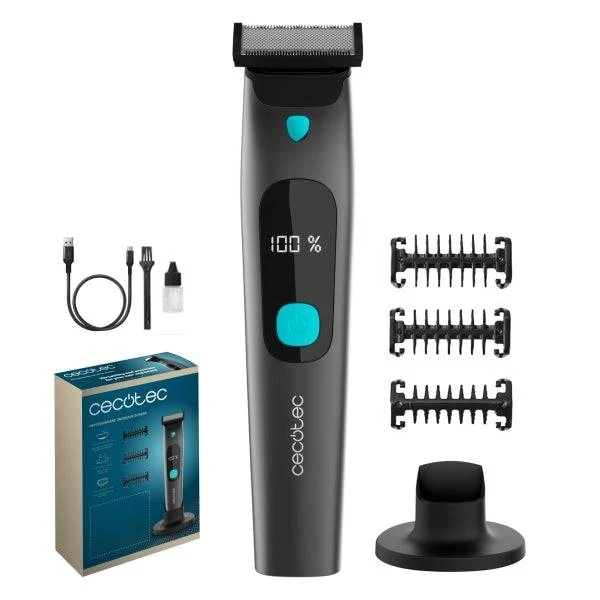 Cecotec PrecisionCare OneShave Screen Rasoio Rifilatore Multifunzione - Autonomia fino a 1.5h - IPX7 - Include Pettini Guida - Lame in Acciaio Inox - Colore Grigio Scuro