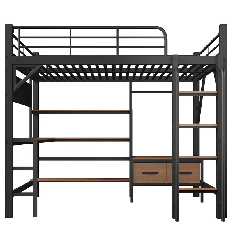 Letto a soppalco 140 x 200 cm con scrivania in metallo e MDF; nero