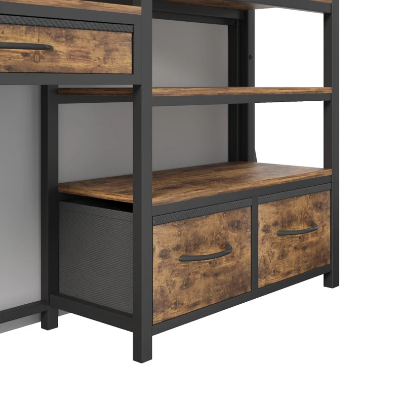 Letto a soppalco 90 x 200 cm con scrivania; scaffali; cassetti e LED; nero in metallo