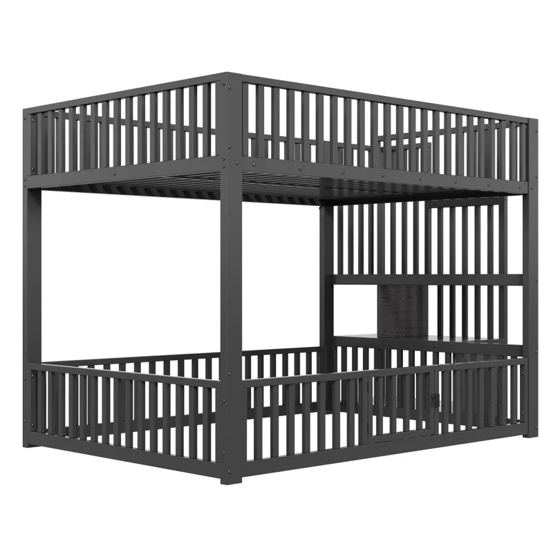Letto a castello 140x200 con scala contenitore e illuminazione LED; struttura in metallo e MDF; nero