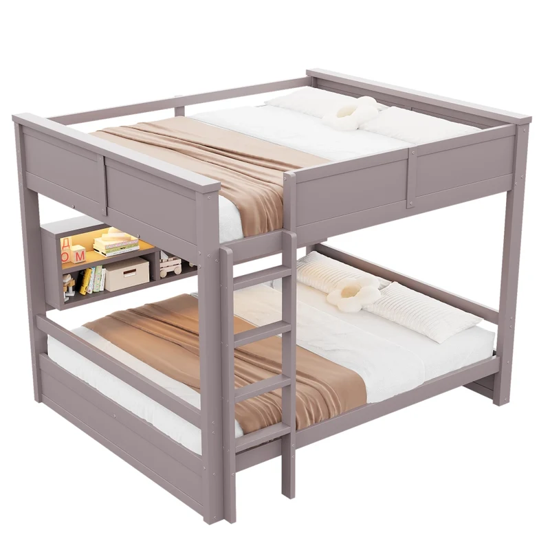 Letto a castello 160x200 cm con 6 armadietti e illuminazione LED in pino e MDF marrone