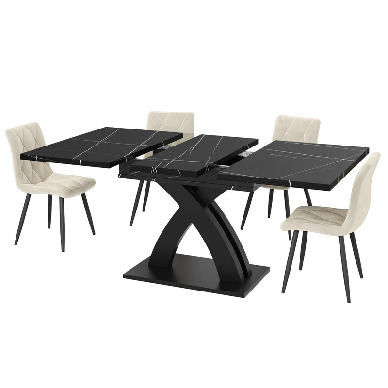 Isola cucina con tavolo allungabile 120-197 cm; ante scorrevoli stile fienile; bianca