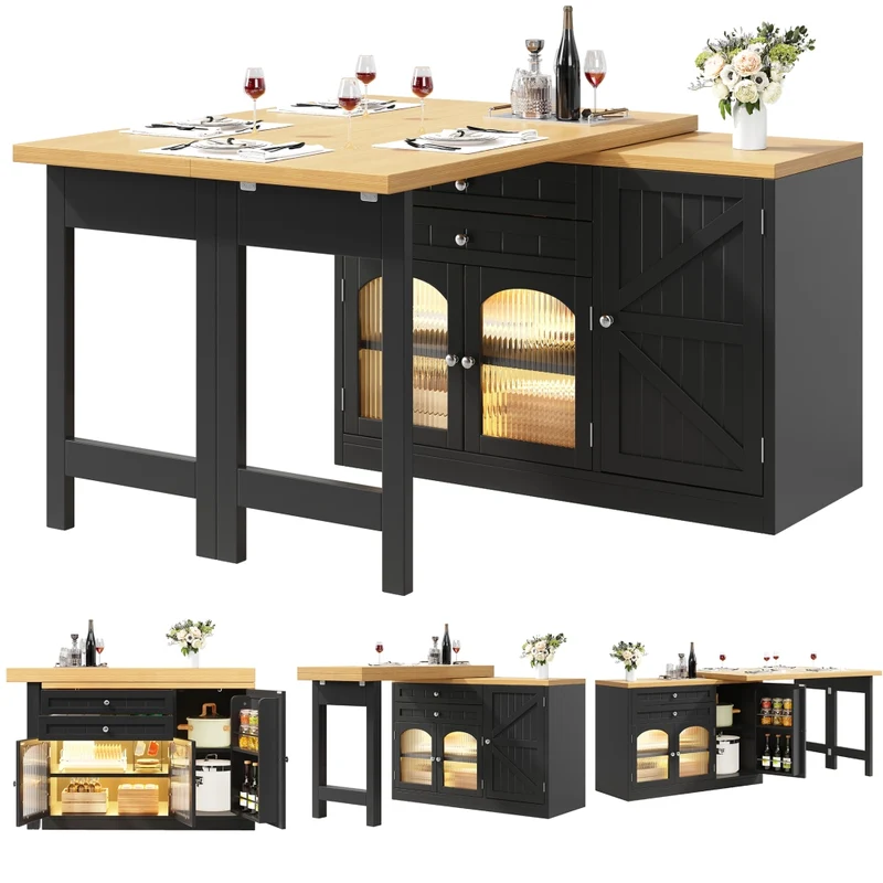 Tavolo da pranzo allungabile con contenitore interno; 118-158 x 118 x 76 cm; MDF e metallo; marrone naturale