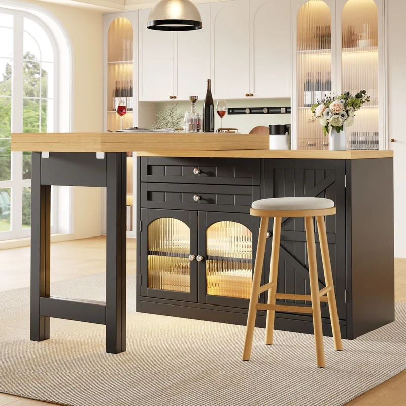 Tavolo da pranzo allungabile con contenitore interno; 118-158 x 118 x 76 cm; MDF e metallo; marrone naturale