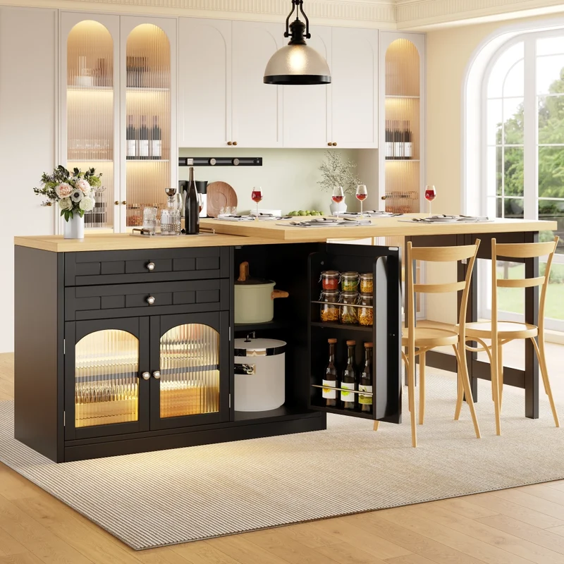 Tavolo da pranzo allungabile con contenitore interno; 118-158 x 118 x 76 cm; MDF e metallo; marrone naturale