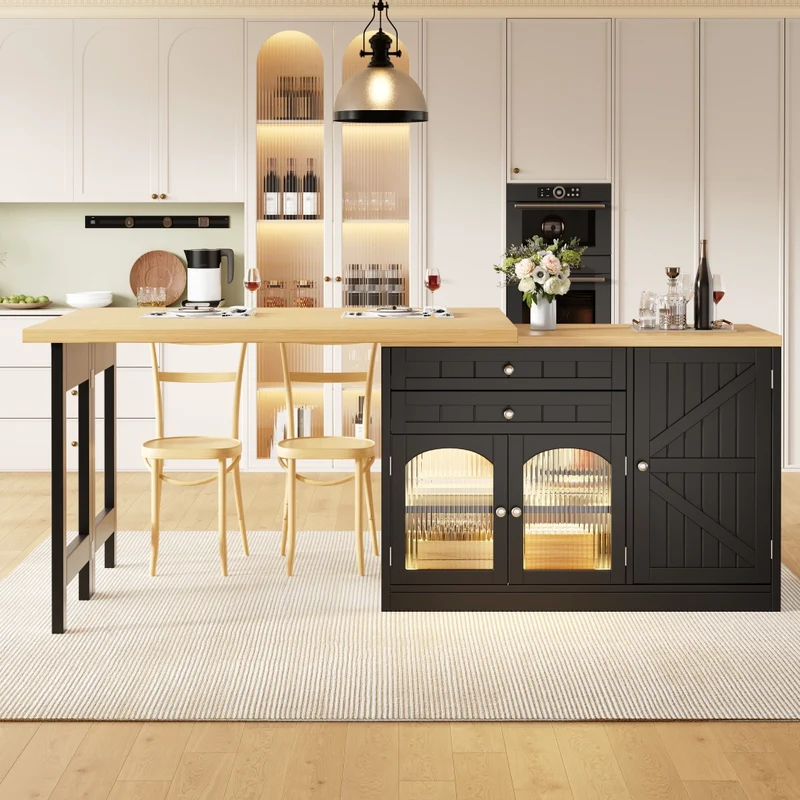 Tavolo da pranzo allungabile con contenitore interno; 118-158 x 118 x 76 cm; MDF e metallo; marrone naturale