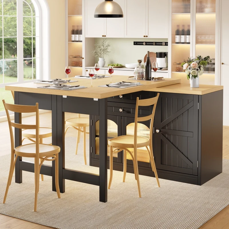 Tavolo da pranzo allungabile con contenitore interno; 118-158 x 118 x 76 cm; MDF e metallo; marrone naturale