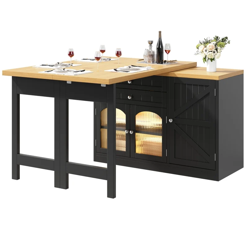 Tavolo da pranzo allungabile con contenitore interno; 118-158 x 118 x 76 cm; MDF e metallo; marrone naturale