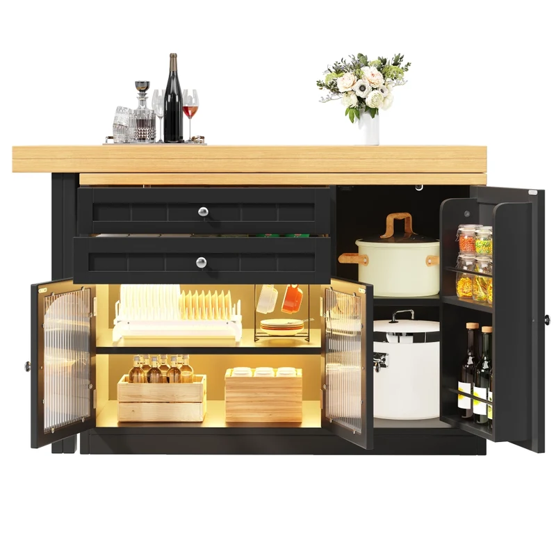 Tavolo da pranzo allungabile con contenitore interno; 118-158 x 118 x 76 cm; MDF e metallo; marrone naturale