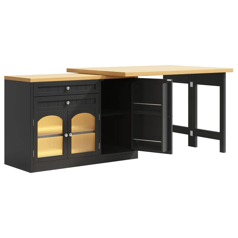 Tavolo da pranzo allungabile con contenitore interno; 118-158 x 118 x 76 cm; MDF e metallo; marrone naturale