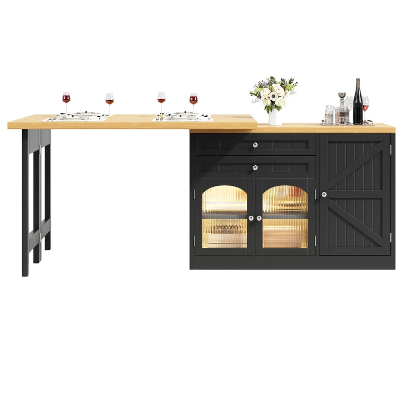 Tavolo da pranzo allungabile con contenitore interno; 118-158 x 118 x 76 cm; MDF e metallo; marrone naturale
