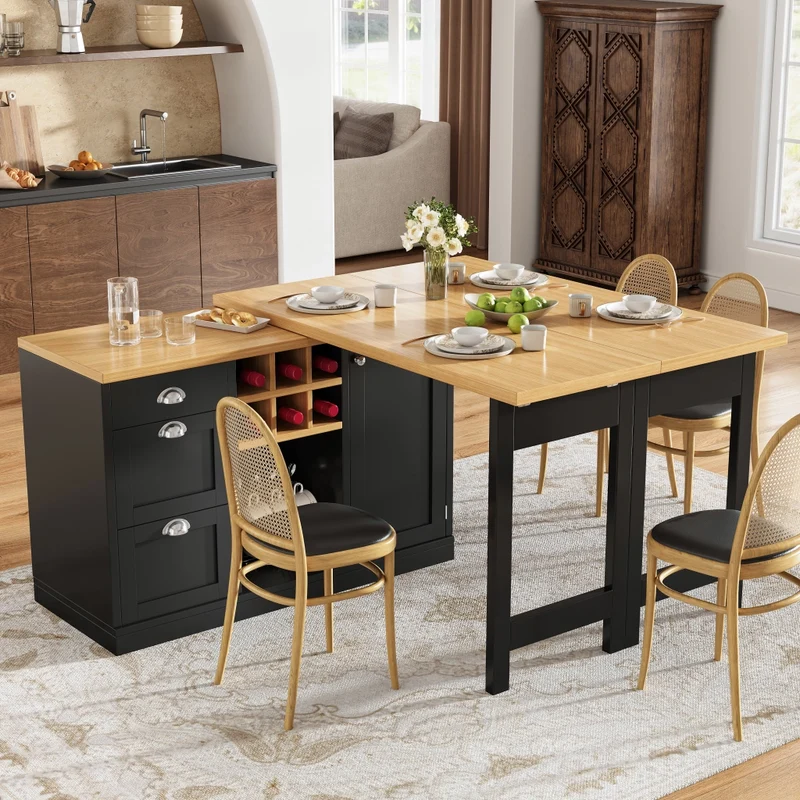 Tavolo da pranzo allungabile nero 118–158 x 118 x 76 cm con contenitore nascosto in MDF e metallo