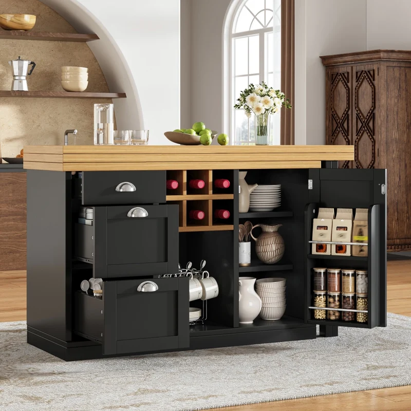 Tavolo da pranzo allungabile nero 118–158 x 118 x 76 cm con contenitore nascosto in MDF e metallo