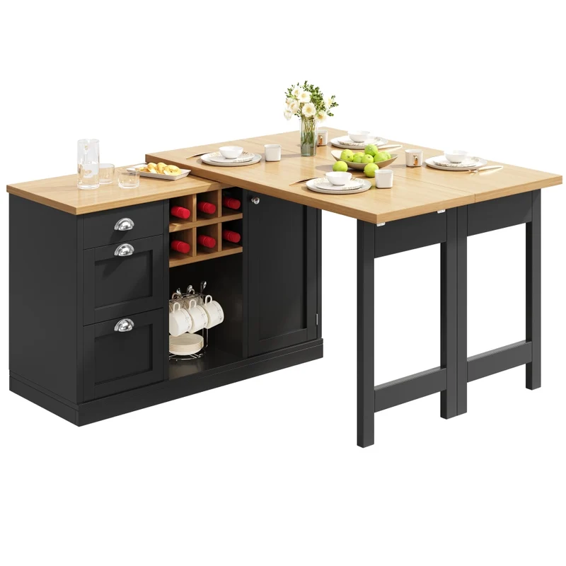 Tavolo da pranzo allungabile nero 118–158 x 118 x 76 cm con contenitore nascosto in MDF e metallo