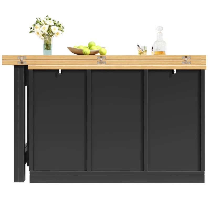 Tavolo da pranzo allungabile nero 118–158 x 118 x 76 cm con contenitore nascosto in MDF e metallo