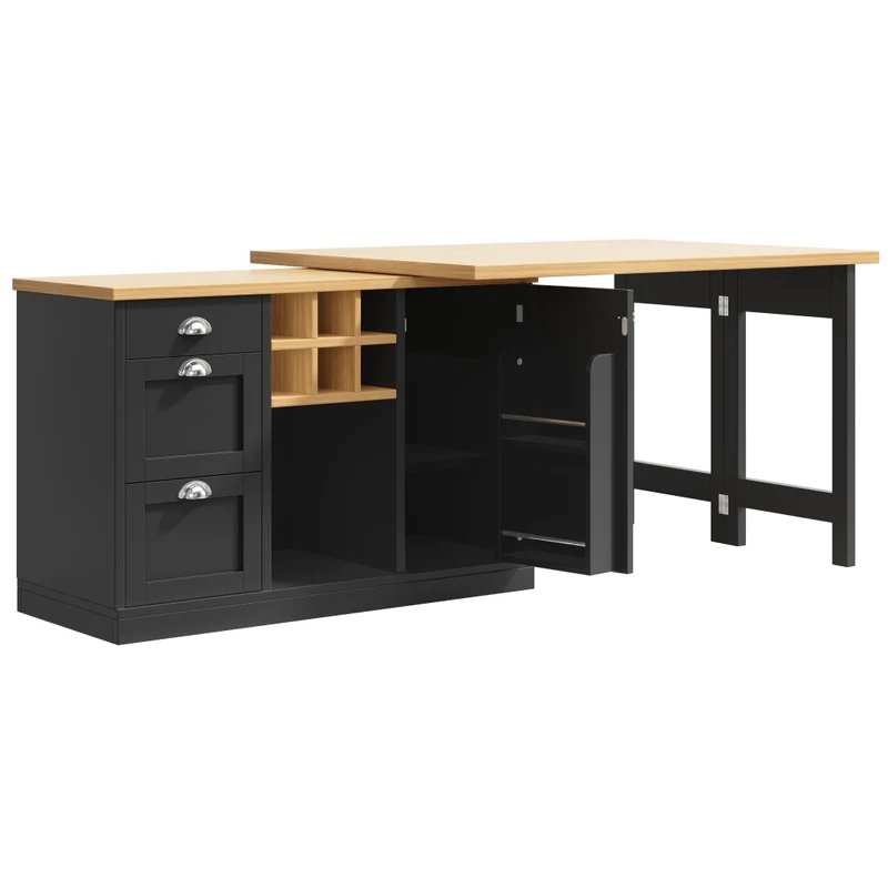 Tavolo da pranzo allungabile nero 118–158 x 118 x 76 cm con contenitore nascosto in MDF e metallo