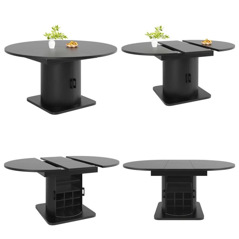 Isola cucina estensibile da 120 a 194 cm; piano girevole a 360°; MDF nero con ante in vetro