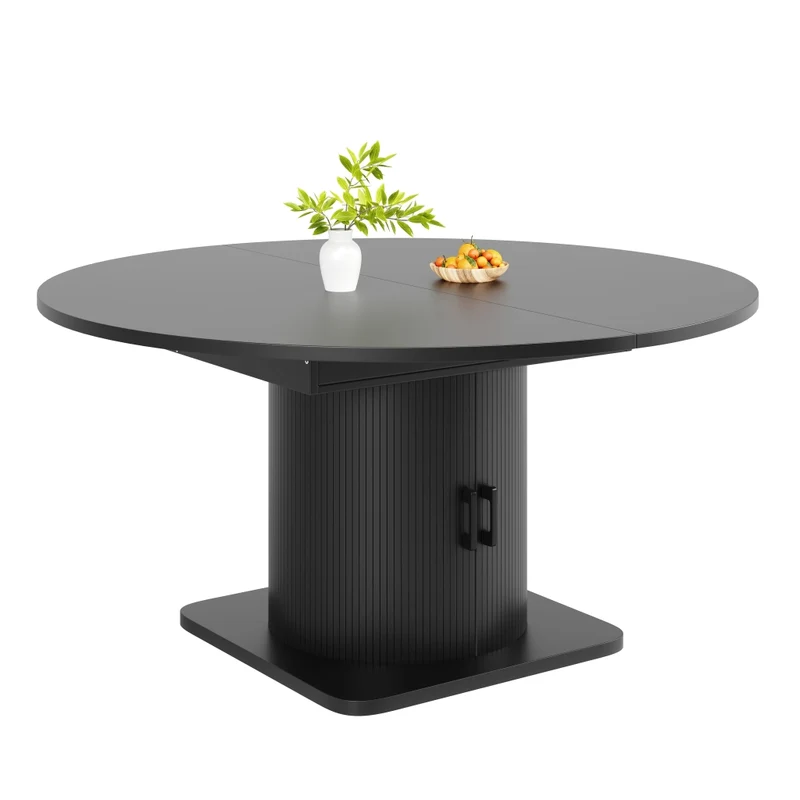 Isola cucina estensibile da 120 a 194 cm; piano girevole a 360°; MDF nero con ante in vetro
