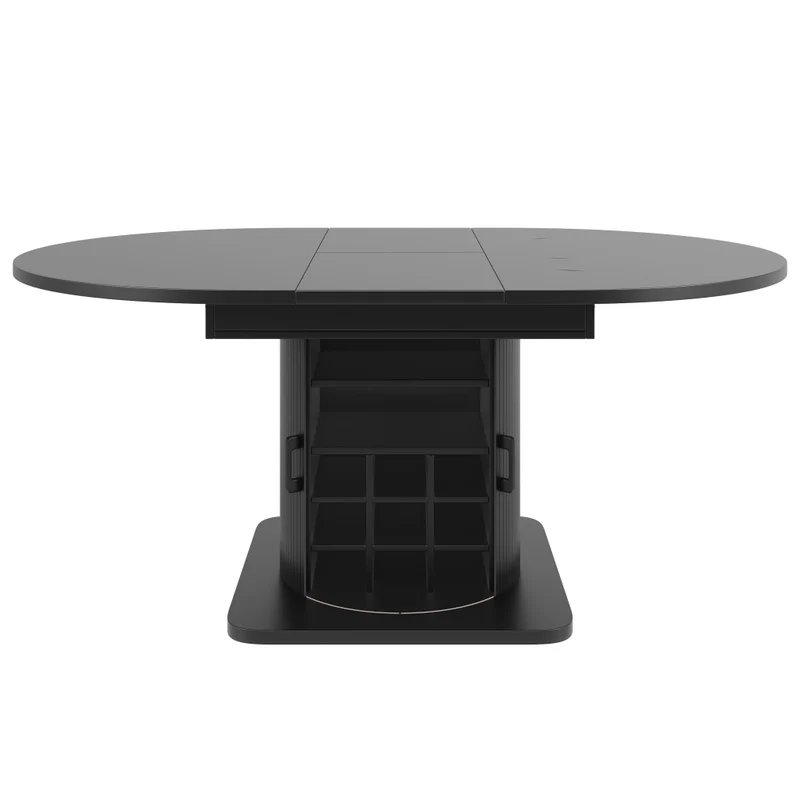 Isola cucina estensibile da 120 a 194 cm; piano girevole a 360°; MDF nero con ante in vetro