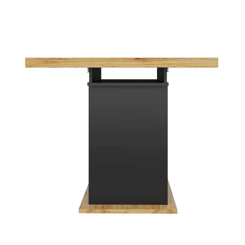 Tavolo da pranzo allungabile 110-140 x 80 x 76 cm con mobile contenitore; MDF nero e naturale