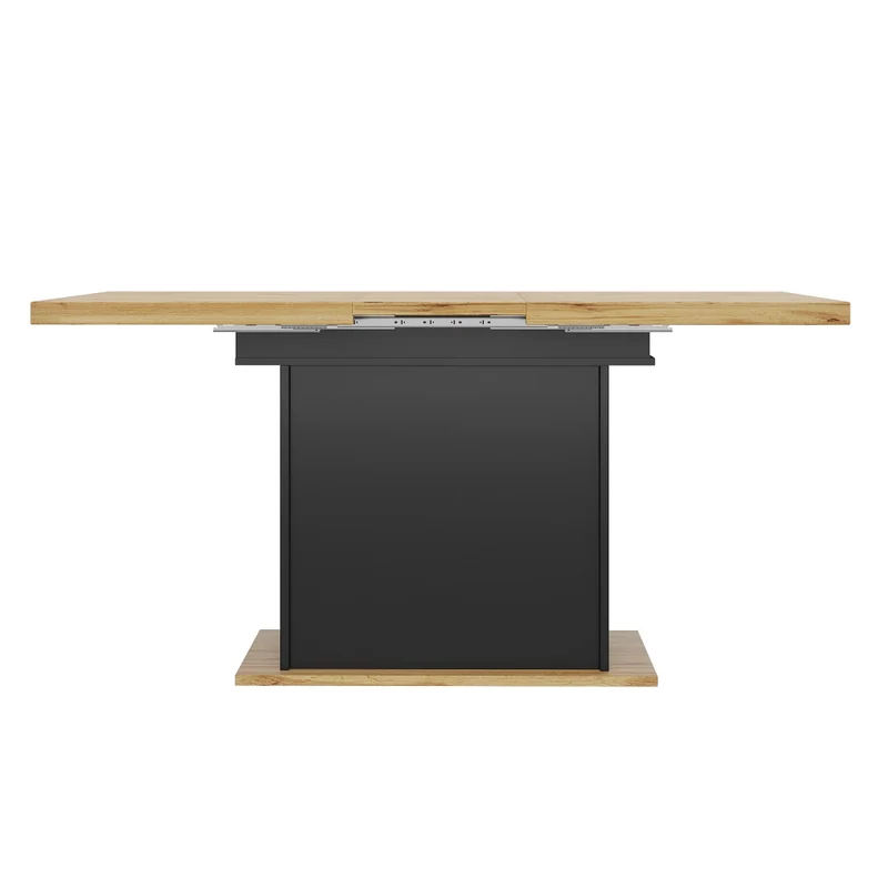 Tavolo da pranzo allungabile 110-140 x 80 x 76 cm con mobile contenitore; MDF nero e naturale