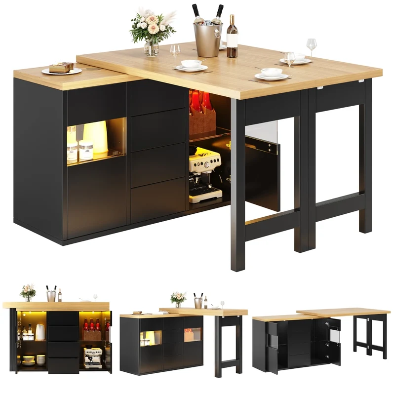 Tavolo da pranzo allungabile 110-140 x 80 cm; effetto marmo nero; MDF e metallo