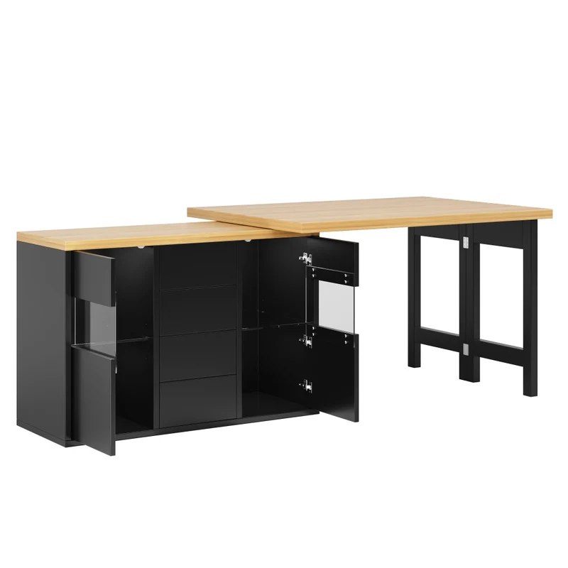 Tavolo da pranzo allungabile 110-140 x 80 cm; effetto marmo nero; MDF e metallo