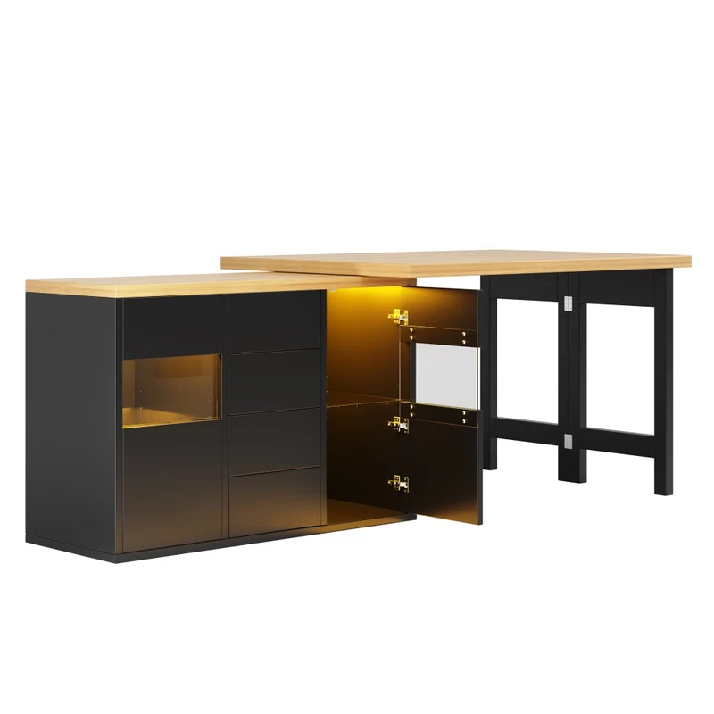 Tavolo da pranzo allungabile 110-140 x 80 cm; effetto marmo nero; MDF e metallo
