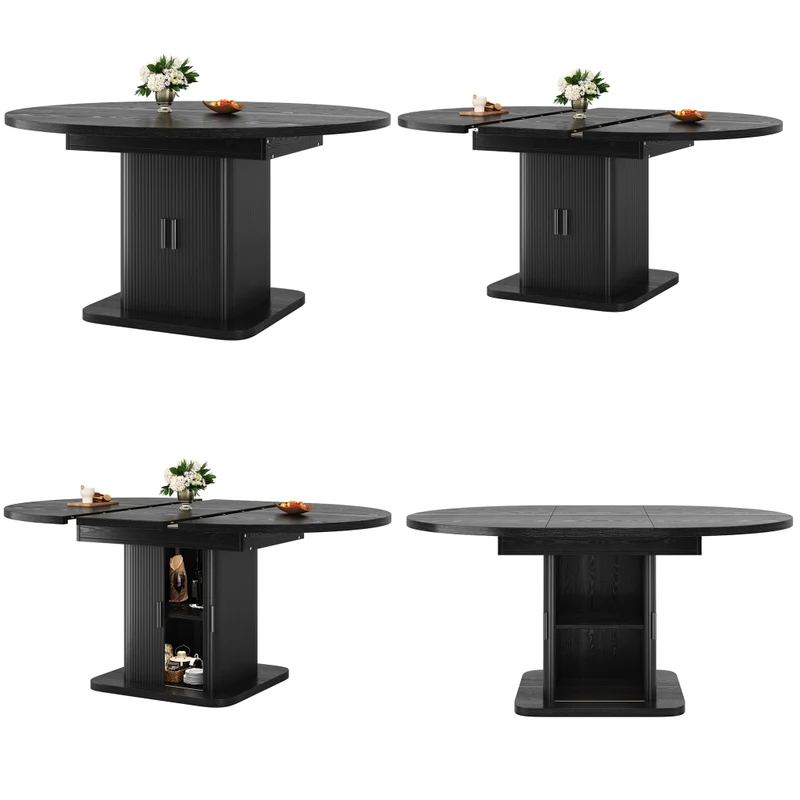 Isola cucina con tavolo girevole 120-223 cm in MDF e metallo; bianca con piano effetto rovere