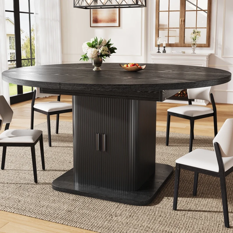 Isola cucina con tavolo girevole 120-223 cm in MDF e metallo; bianca con piano effetto rovere