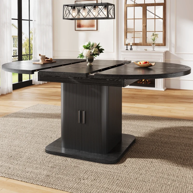 Isola cucina con tavolo girevole 120-223 cm in MDF e metallo; bianca con piano effetto rovere