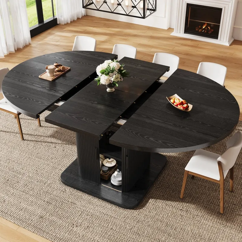 Isola cucina con tavolo girevole 120-223 cm in MDF e metallo; bianca con piano effetto rovere