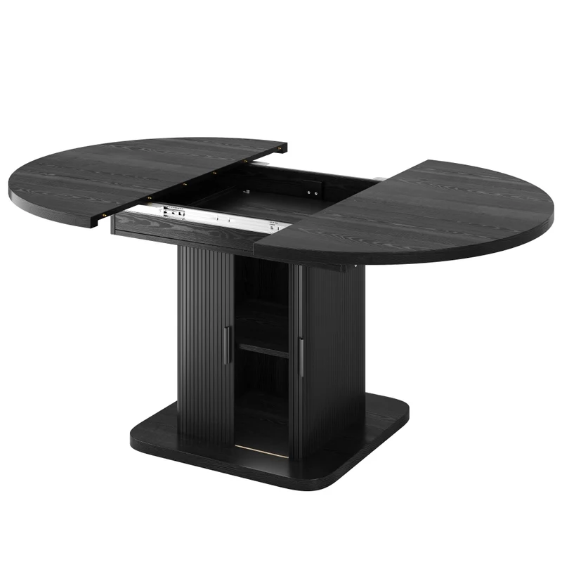 Isola cucina con tavolo girevole 120-223 cm in MDF e metallo; bianca con piano effetto rovere