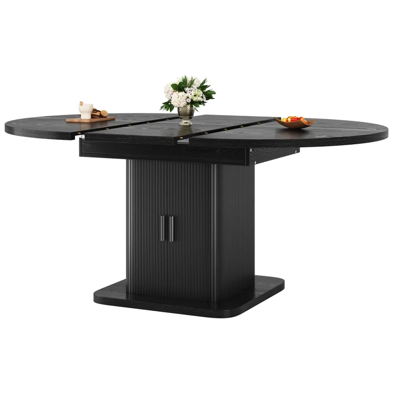 Isola cucina con tavolo girevole 120-223 cm in MDF e metallo; bianca con piano effetto rovere