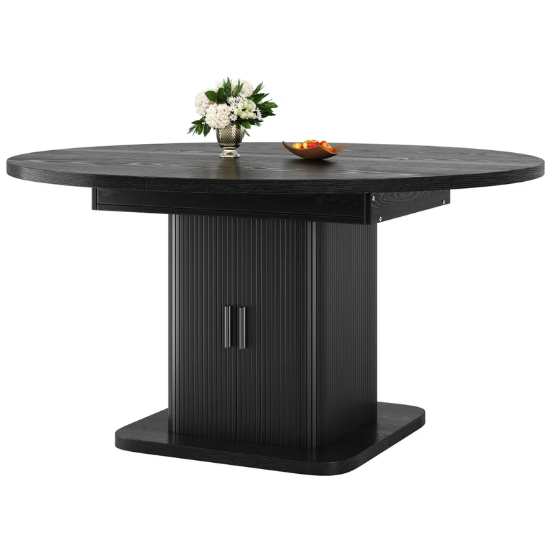 Isola cucina con tavolo girevole 120-223 cm in MDF e metallo; bianca con piano effetto rovere
